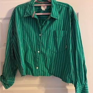 Altered BDG Teal Striped Casual Shirt